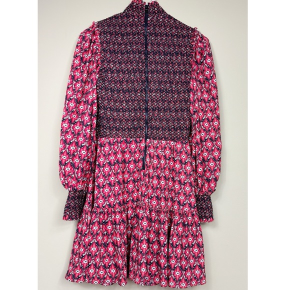 Alice + Olivia Elvira Tiered Long Sleeve Smocked Mini Dress in Red/Black Size 4 - Picture 12 of 16